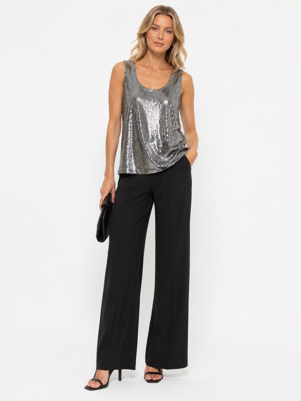 Vintage Mandy Evans Y2K Silver Metallic Sparkle Party Tank Top L Canada - Picture 7 of 7